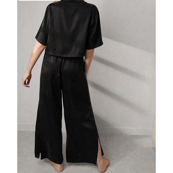 Lunya Split Leg High Rise Washable Silk Pants Immersed Black Size Large - Picture 2 of 12